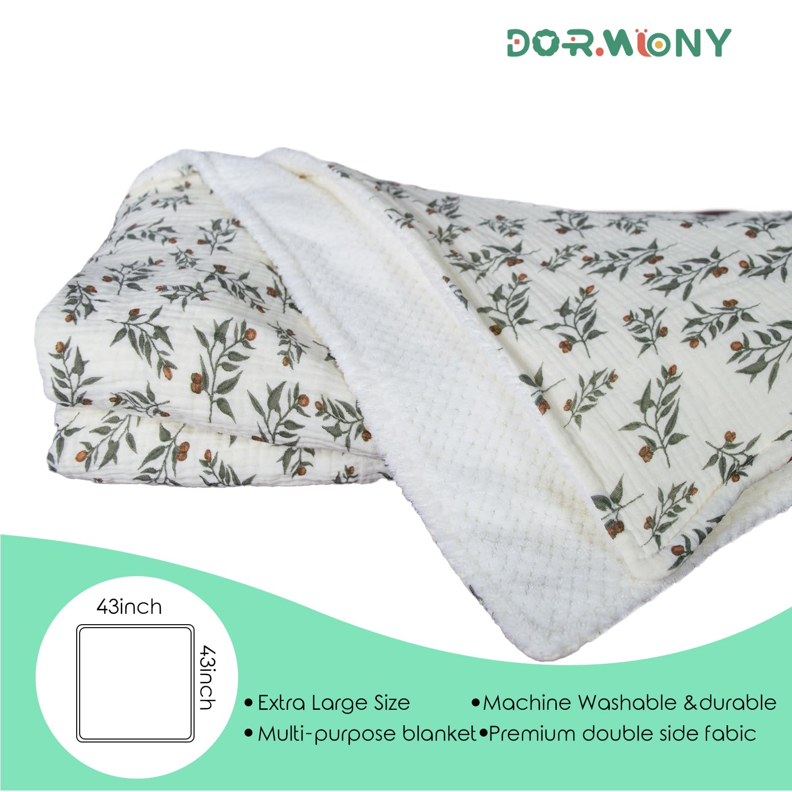 Dormlony 43x43 inch blanket size suitable for swaddling and cuddling