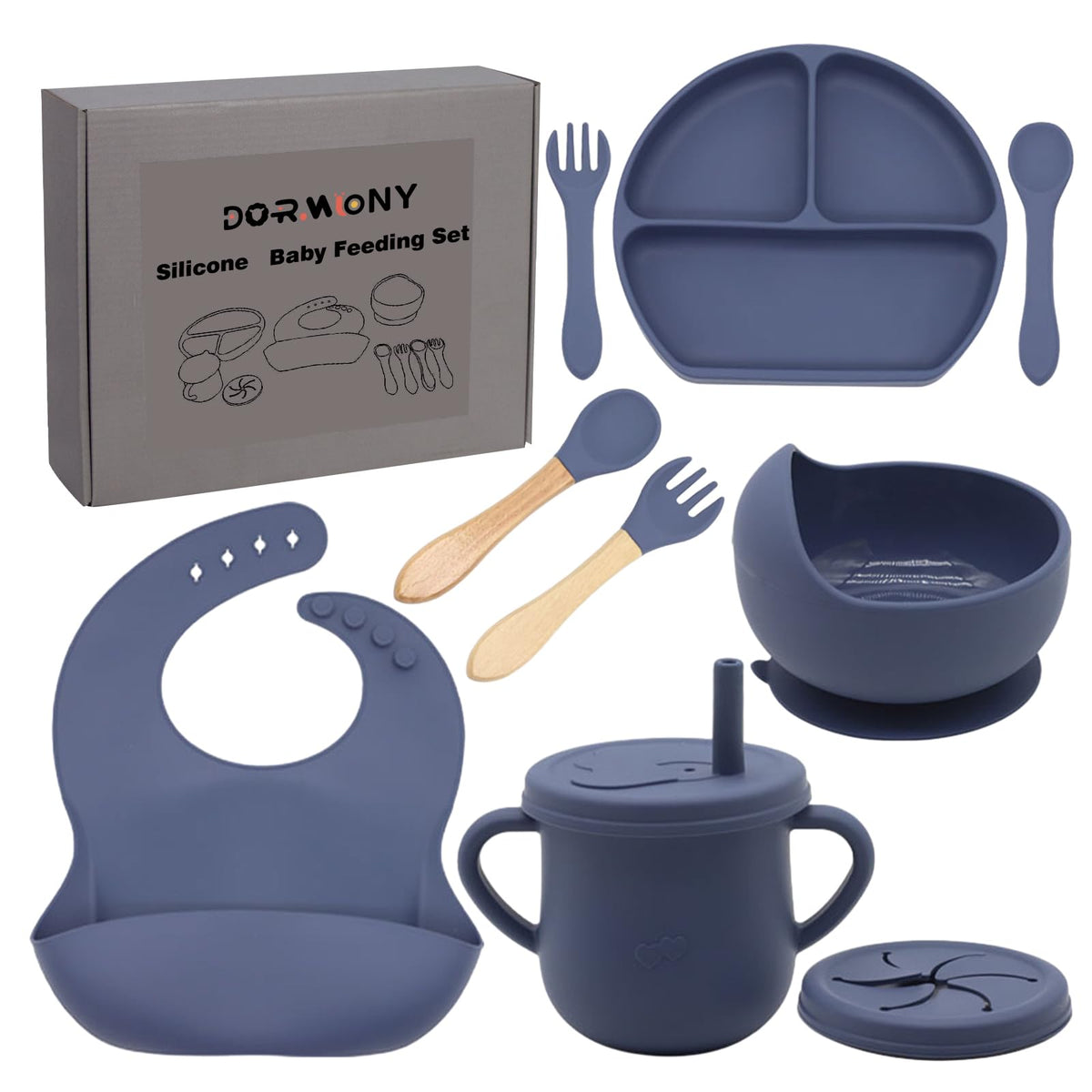 Dormlony adjustable bib with food catcher for mess-free feeding.