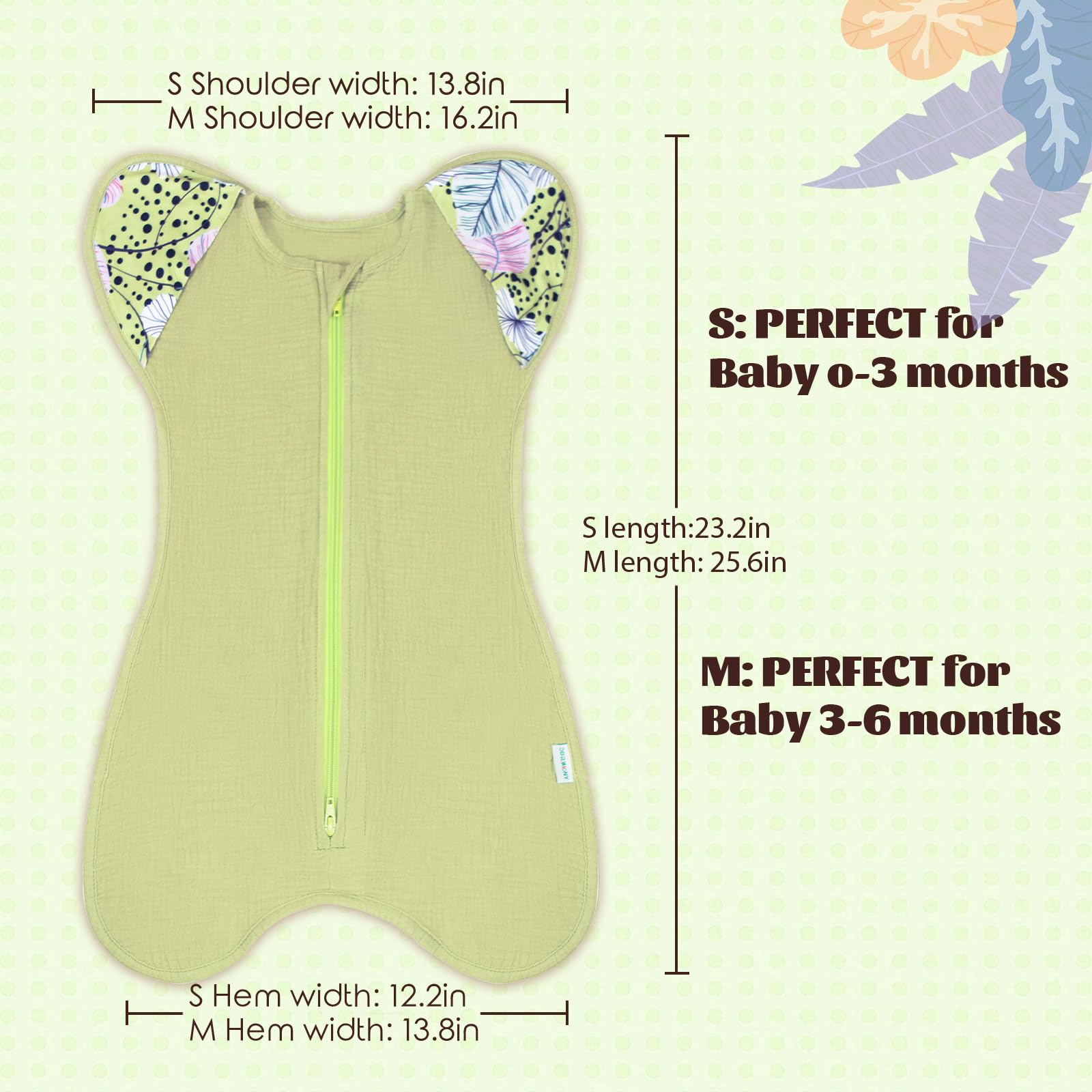 Dormlony arms-up transition swaddle supports self-soothing and gradual independence.
