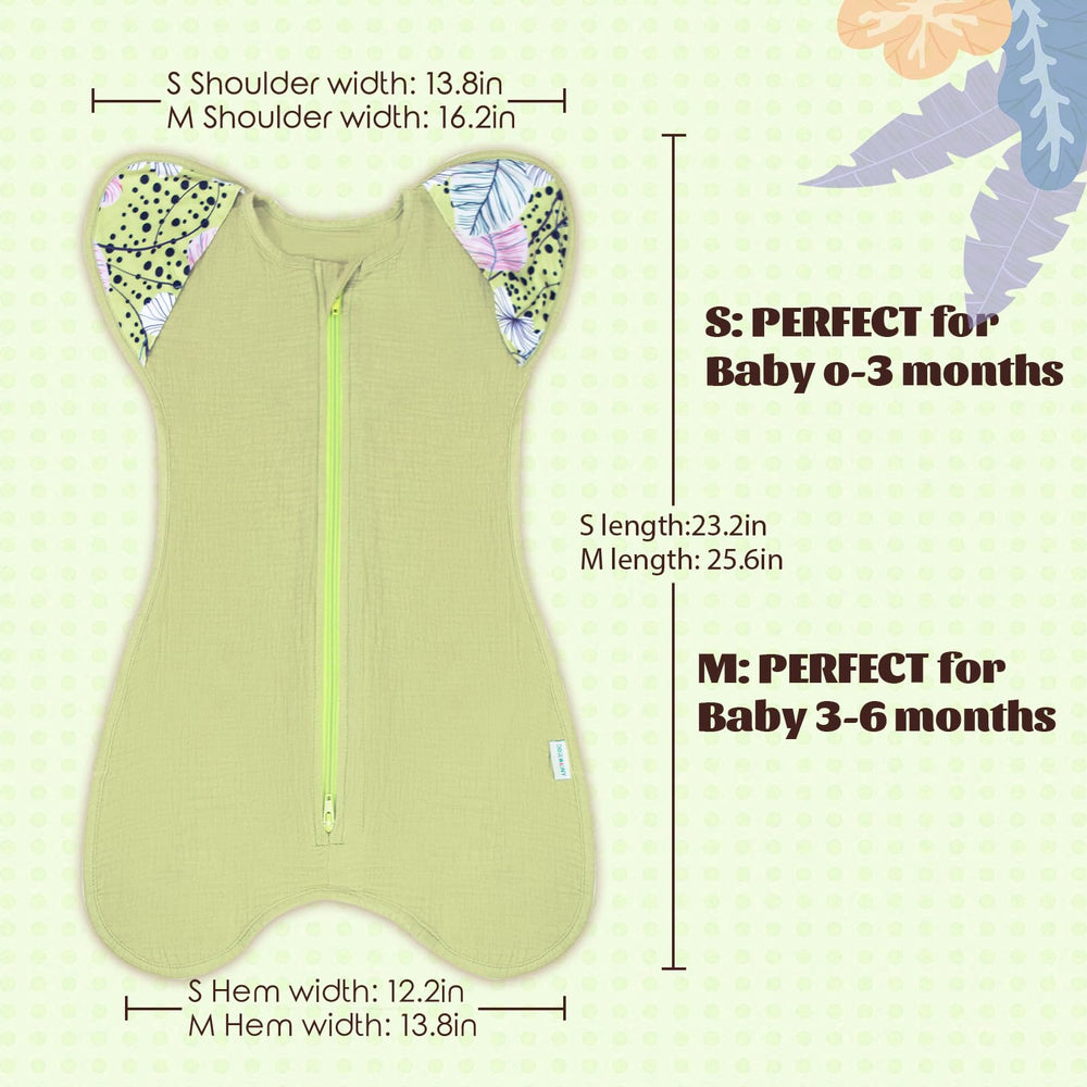 Dormlony arms-up transition swaddle supports self-soothing and gradual independence.