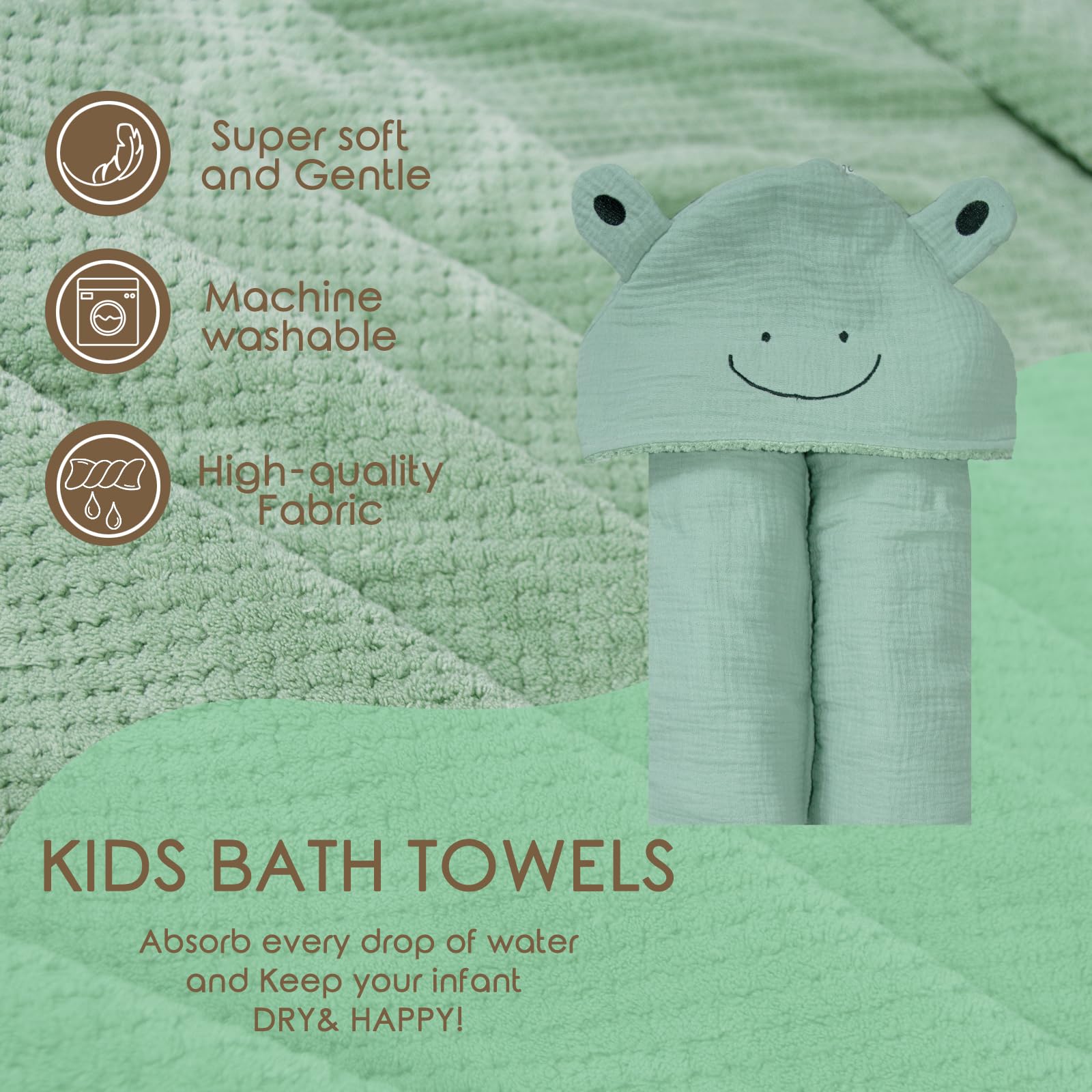 Dormlony frog-pattern bath towel adds playful drying time.