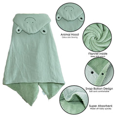 Dormlony flannel-lined towel keeps baby dry and cozy after bath.