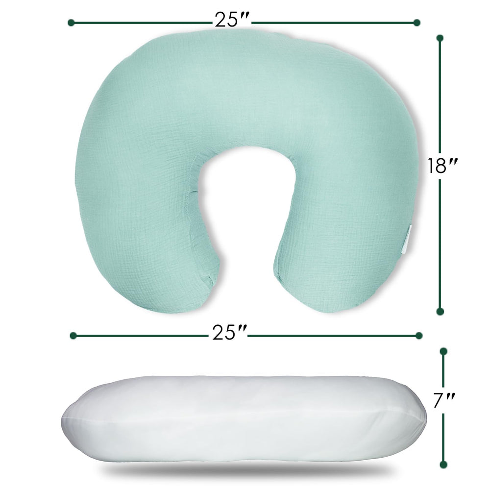 Dormlony nursing pillow demonstrates ideal feeding position and ergonomic support.