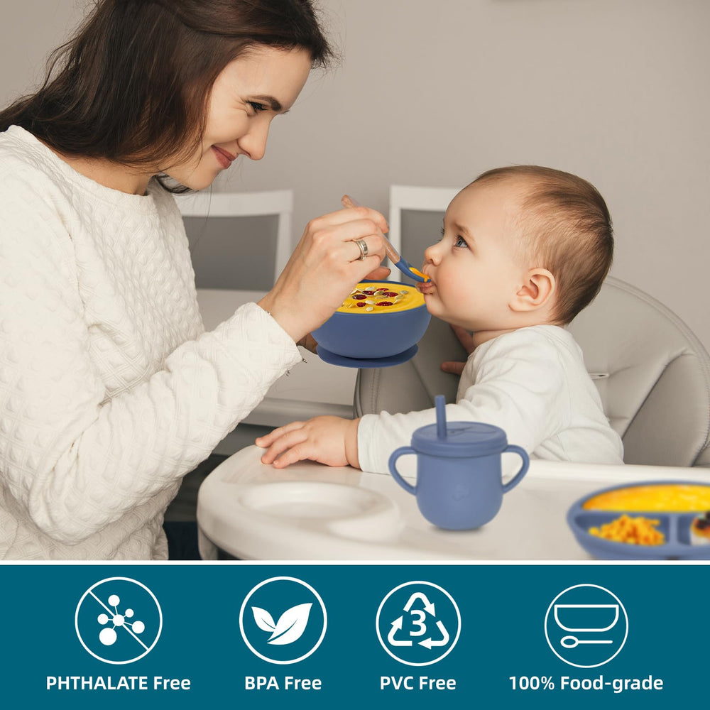 Dormlony spoon and fork set with soft grips for tiny hands.