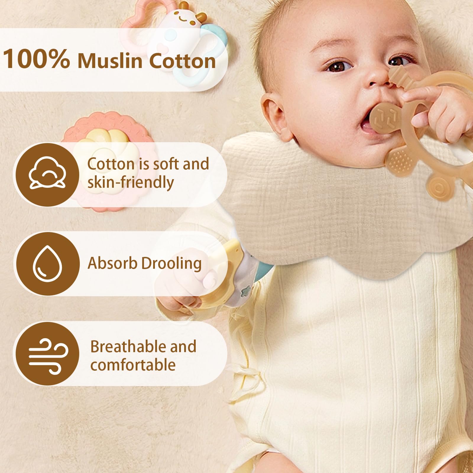 DOSMINE dosmine-baby-bibs-adjustable-closures shows adjustable buttons for growing babies comfort.
