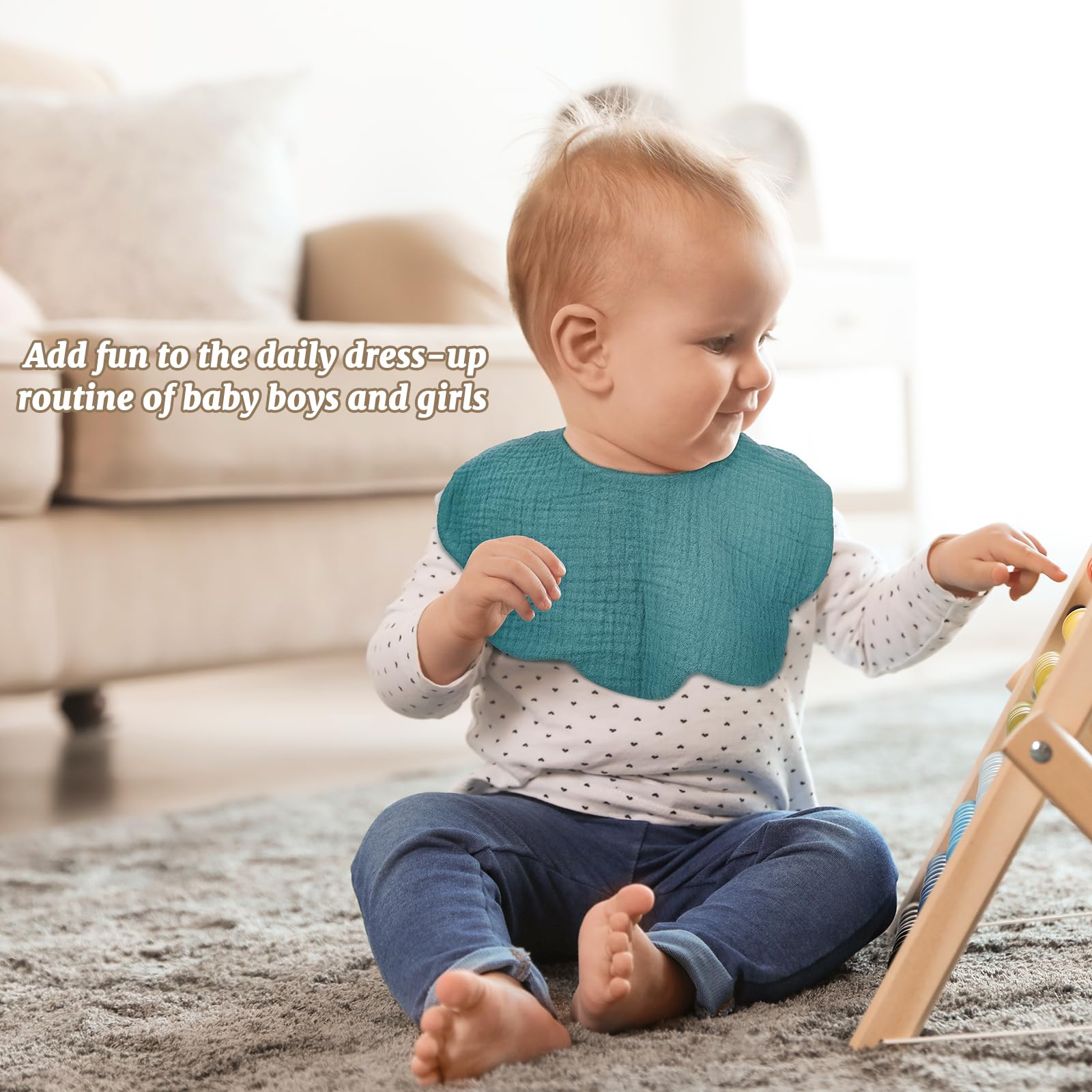 DOSMINE muslin bibs with double-layer absorbency keep baby dry during teething.