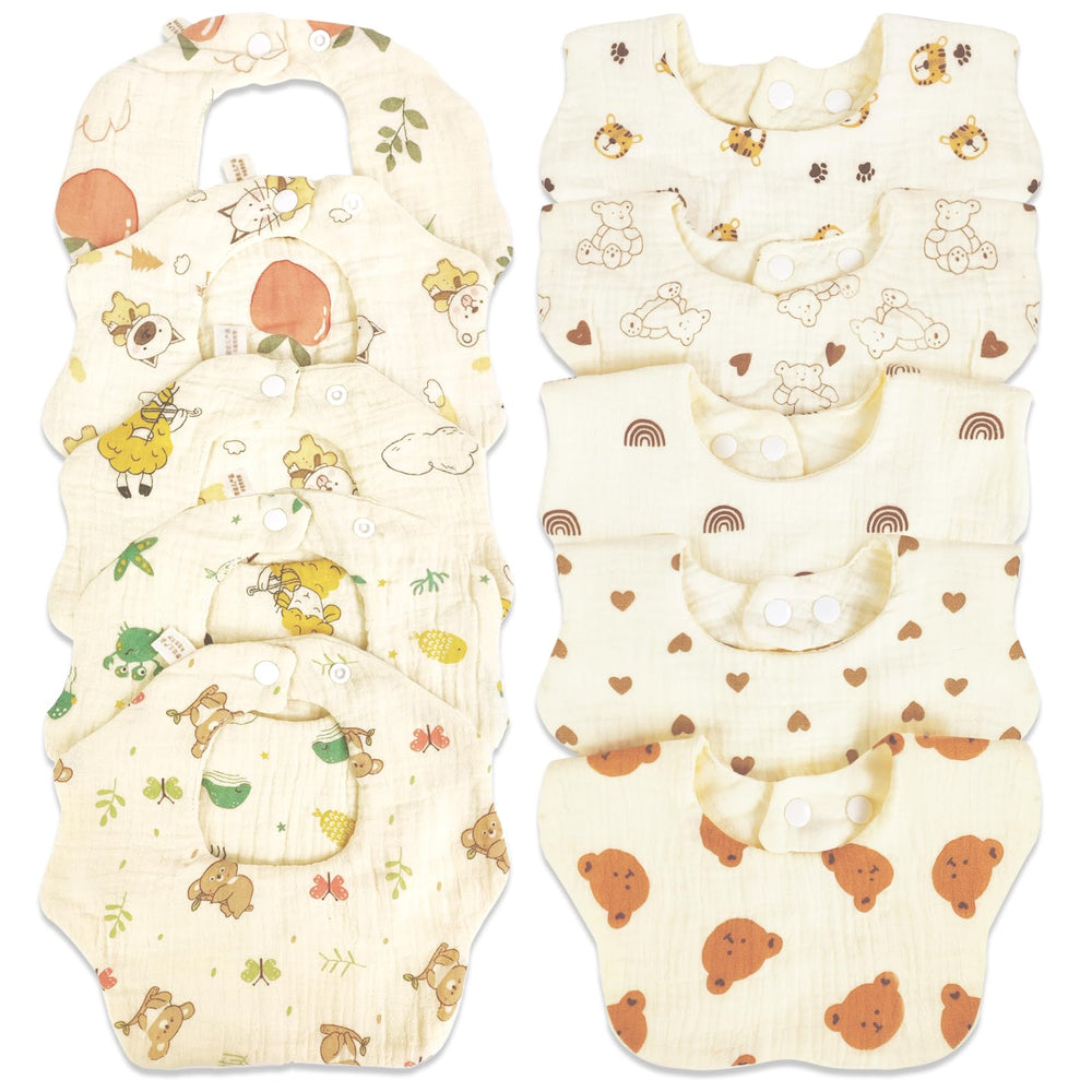 DOSMINE baby bibs cream pack-10 showing soft absorbent muslin for drool-prone days
