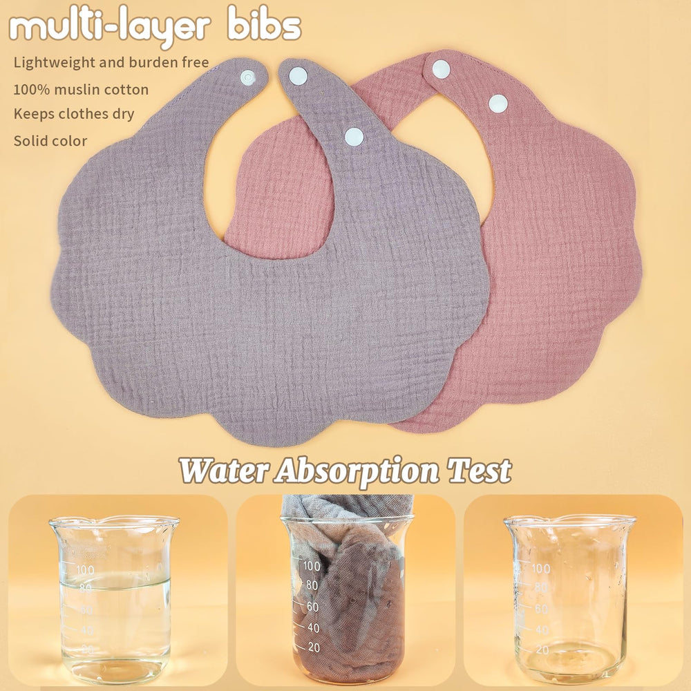 DOSMINE muslin bibs are versatile as burp cloths and nursing covers.
