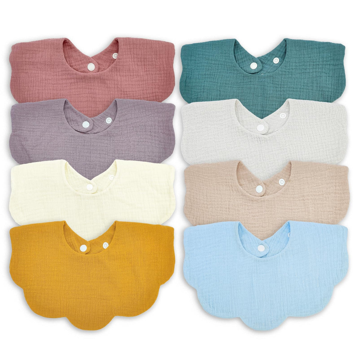 DOSMINE bibs in soft muslin texture shield skin from drool and spills.