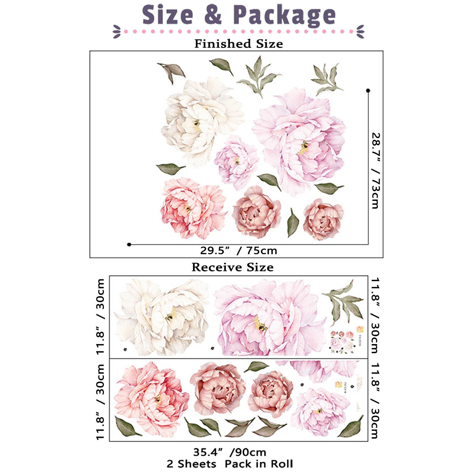 Dosminer self-adhesive peony wall decal sticks smoothly to clean surfaces.