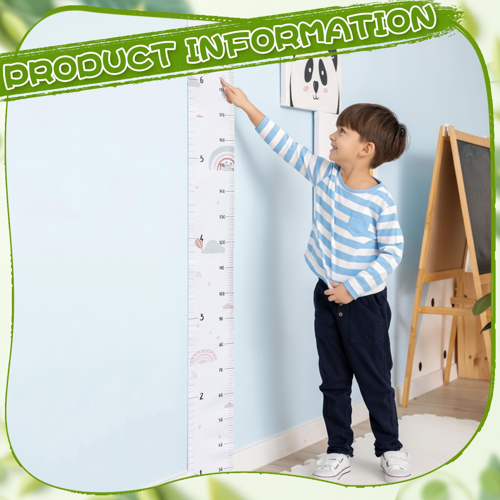 DoubleFill growth chart wall canvas with eucalyptus motifs and calm design.
