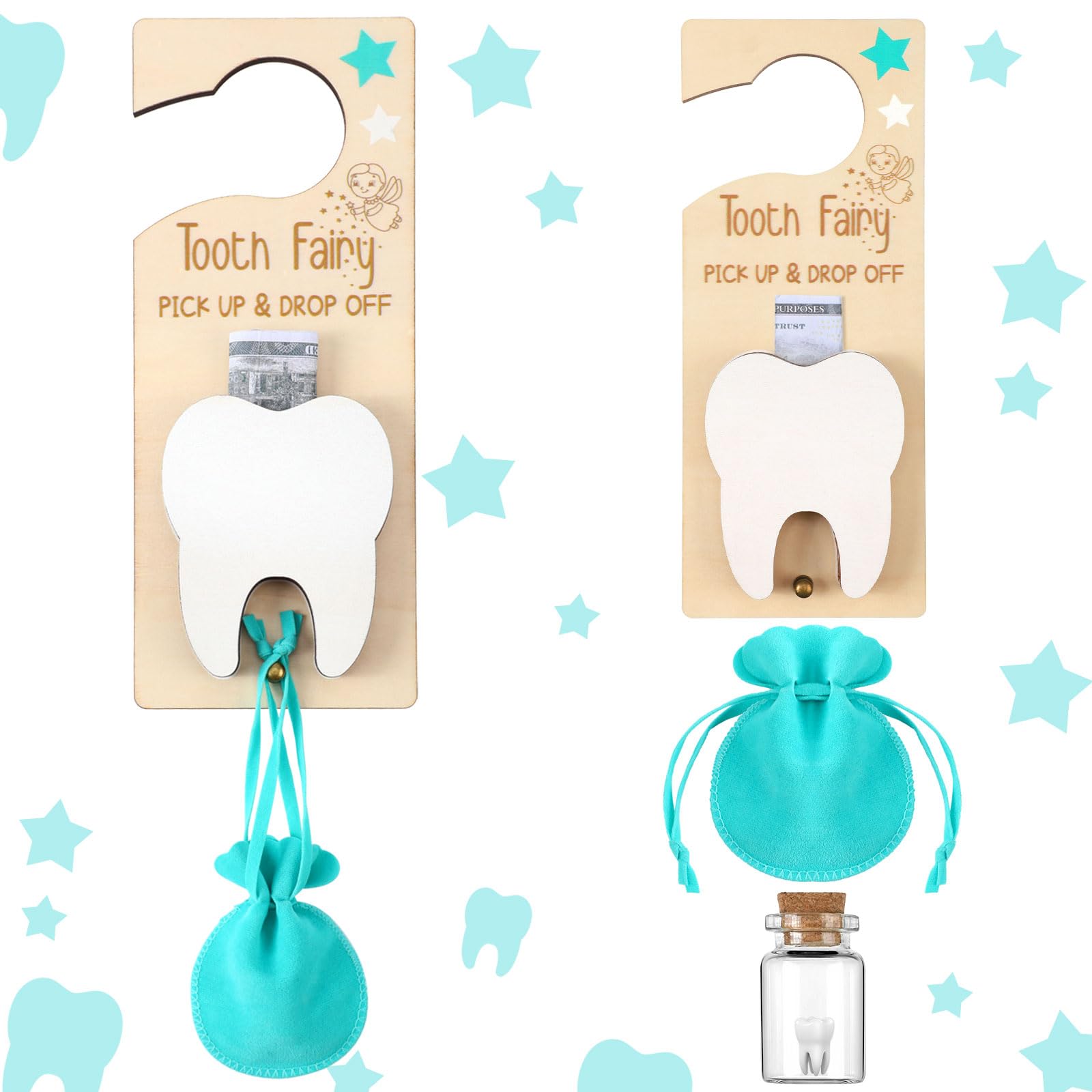 DoubleFill tooth fairy door hanger with lake blue finish for kids' rituals.