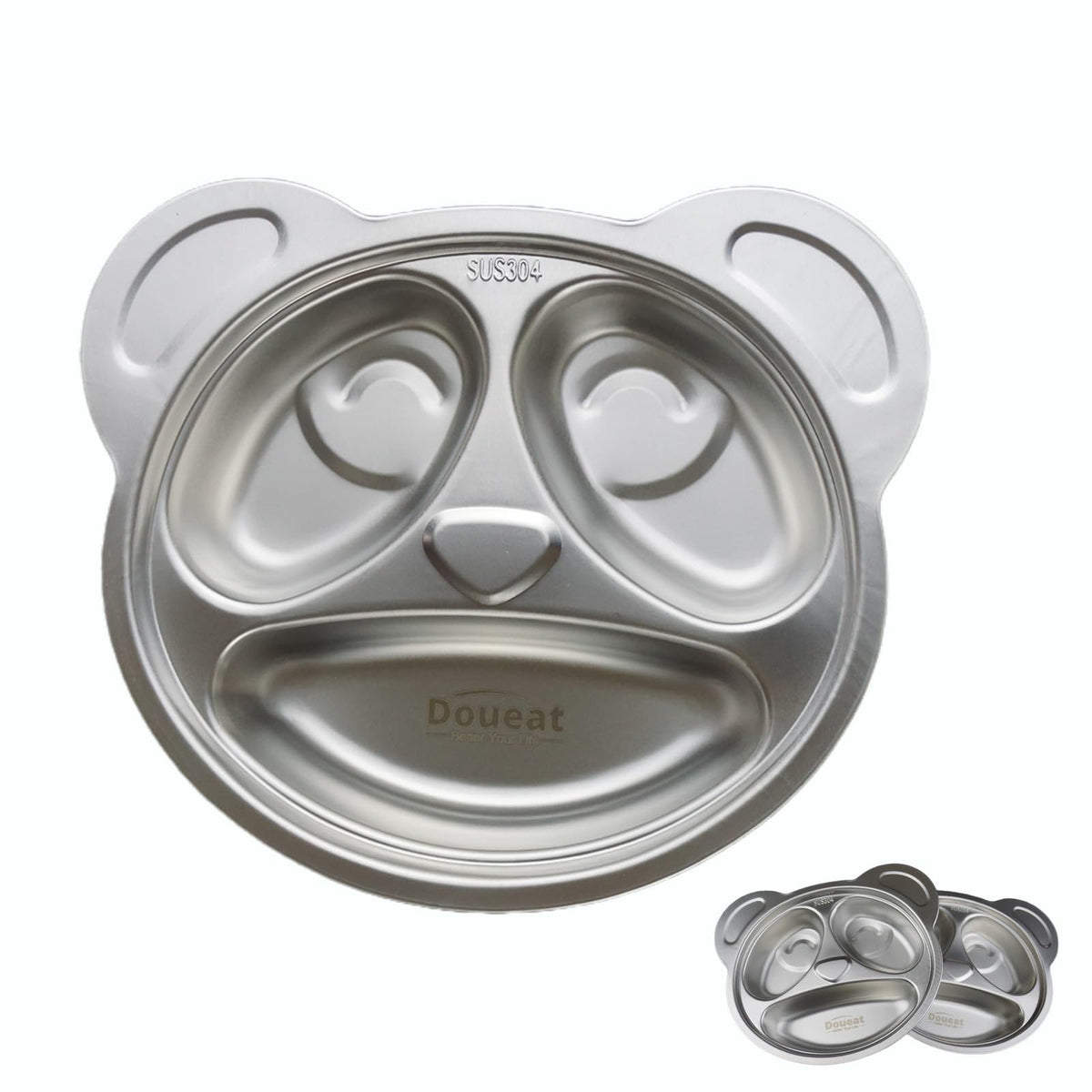 Doueat CPC-certified stainless steel kids plate Panda with durable, easy-clean surface.