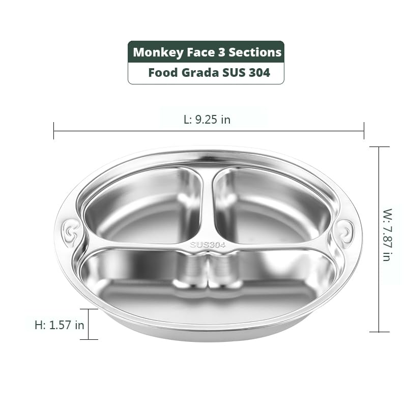 Doueat Monkey plate divided sections keeps foods separate for balanced meals.