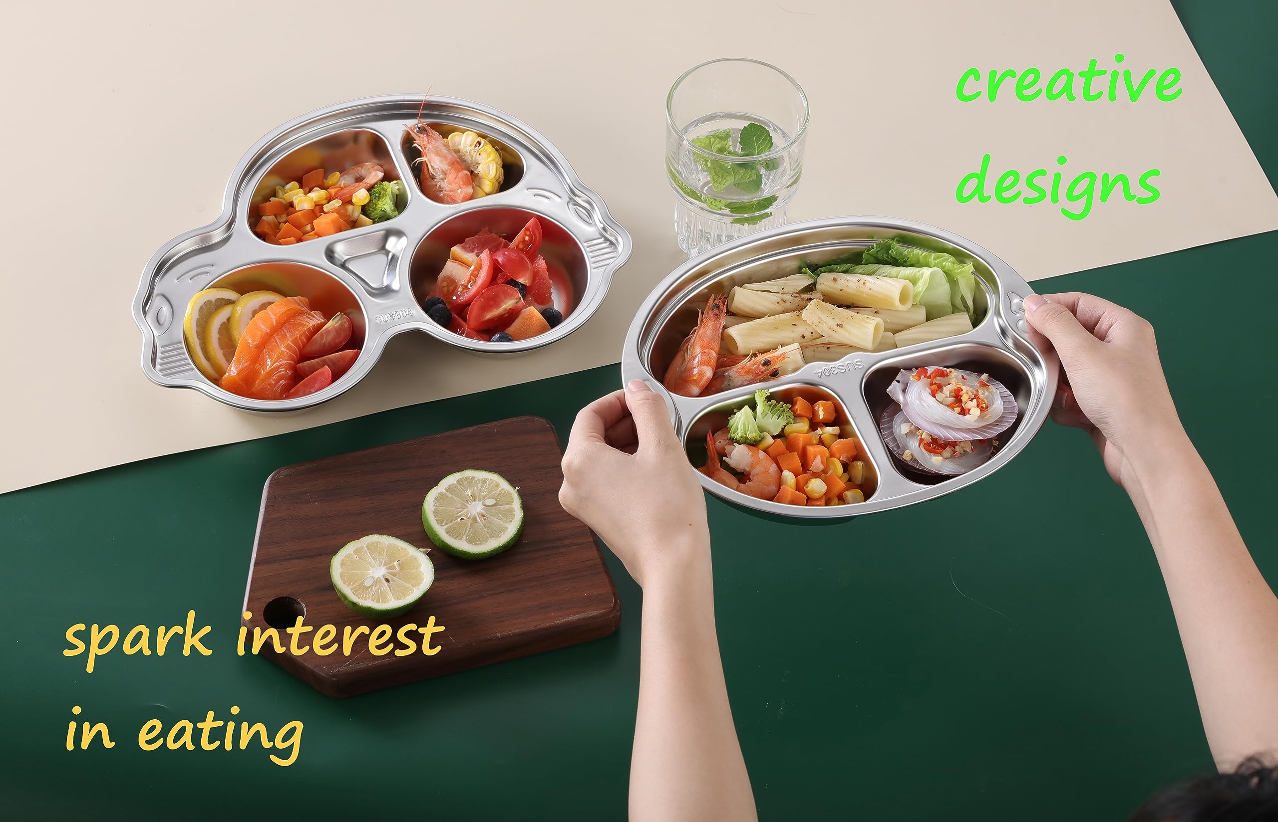 Doueat stainless steel kids plate showcases durability and easy cleaning.
