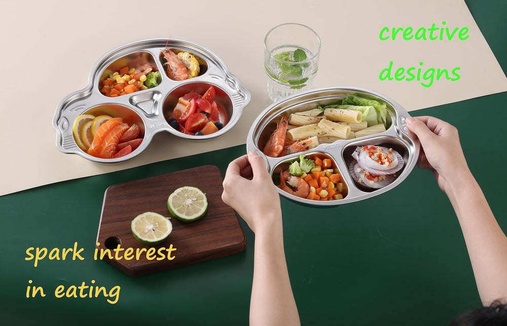 Doueat stainless steel kids plate showcases durability and easy cleaning.