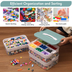 Douorgan blue lego bin with lids provides a convenient base and organized compartments for bricks.