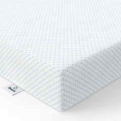 Dourxi mini crib mattress top view, showing a snug fit for compact cribs