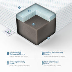 Cooling gel memory foam layer provides cooler, plush naps