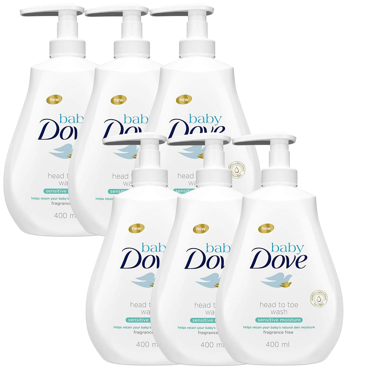 DOVE Baby Head to Toe Wash Sensitive Moisture bottle with gentle, tear-free formula for delicate skin.