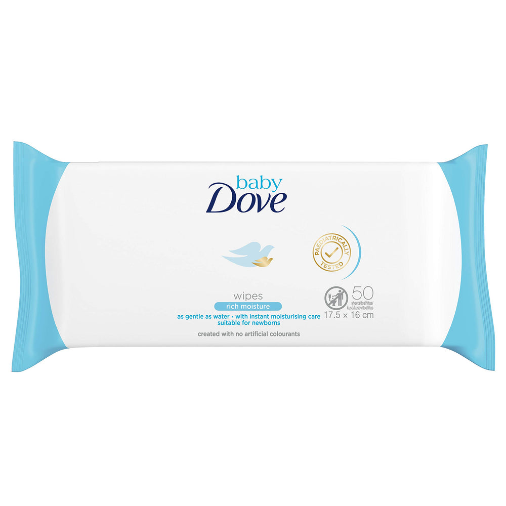 Dove Baby Wipes Rich Moisture close-up highlighting moisture for delicate skin