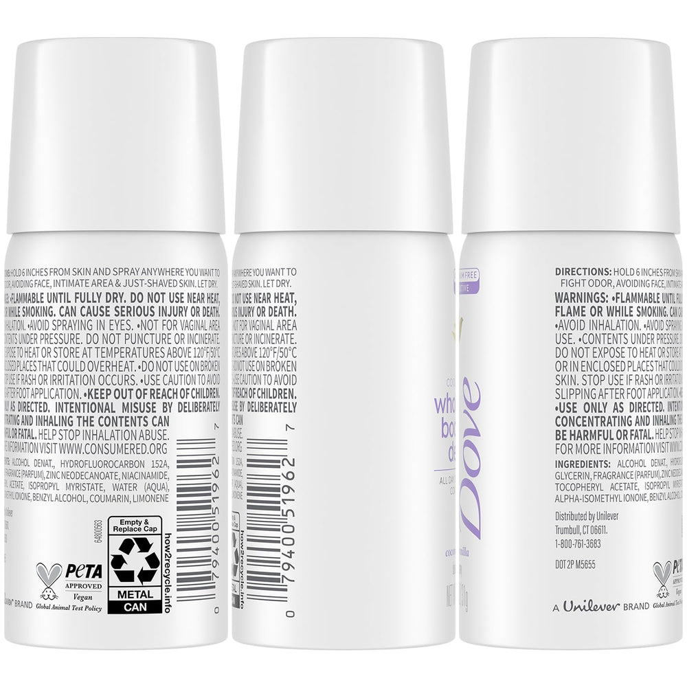 Dove mini deodorant spray coconut vanilla on-the-go compact for everyday activities