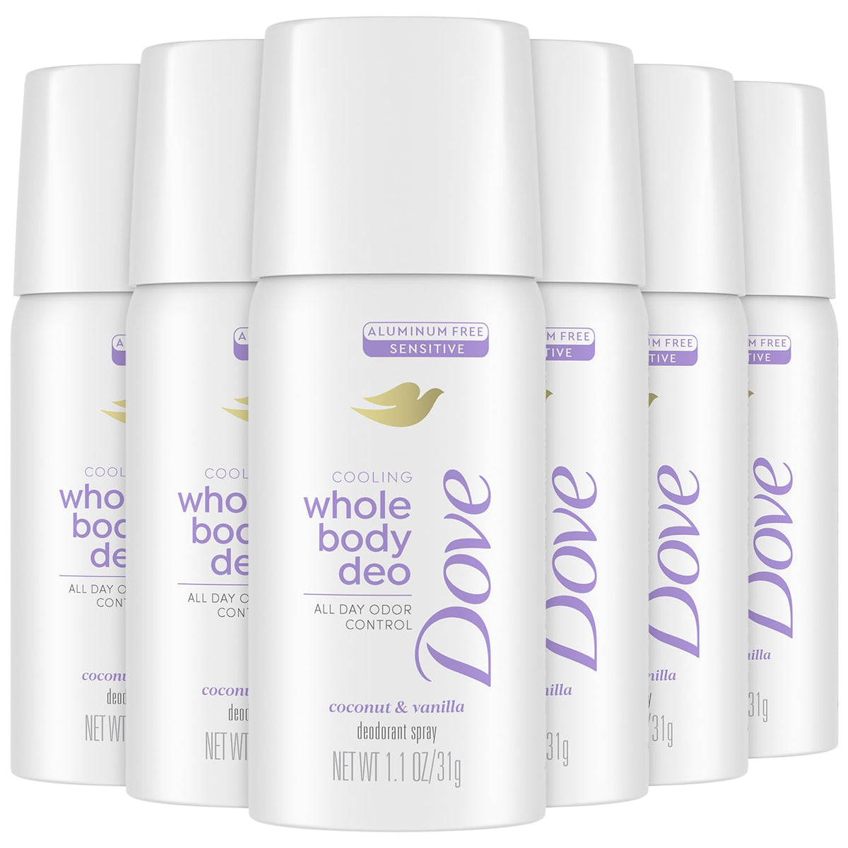 Dove Whole Body Deo Spray coconut vanilla travel pack visible in gym bag for fresh feeling
