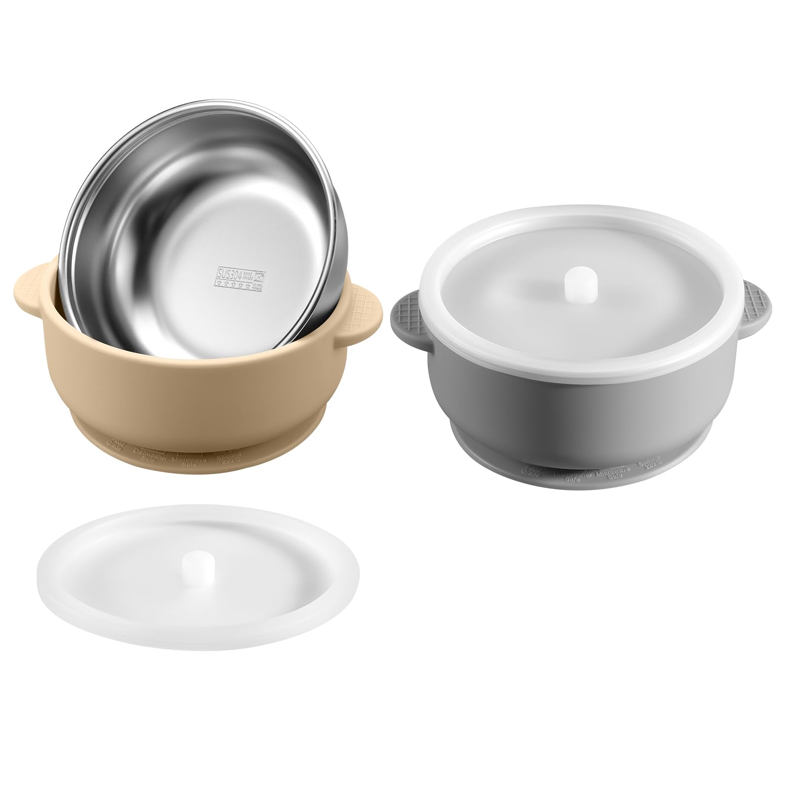 Dovesail 2-pack bowls front view with stainless steel inner bowl and silicone shell for safe feeding