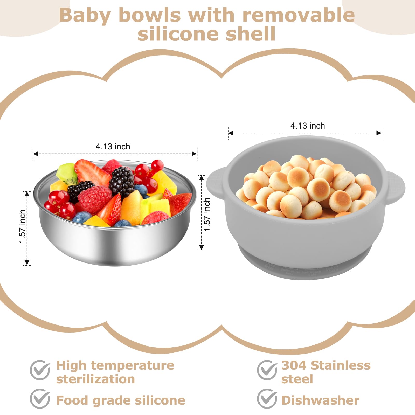 Dovesail 2-pack stainless steel bowl close-up highlighting rust-resistant metal