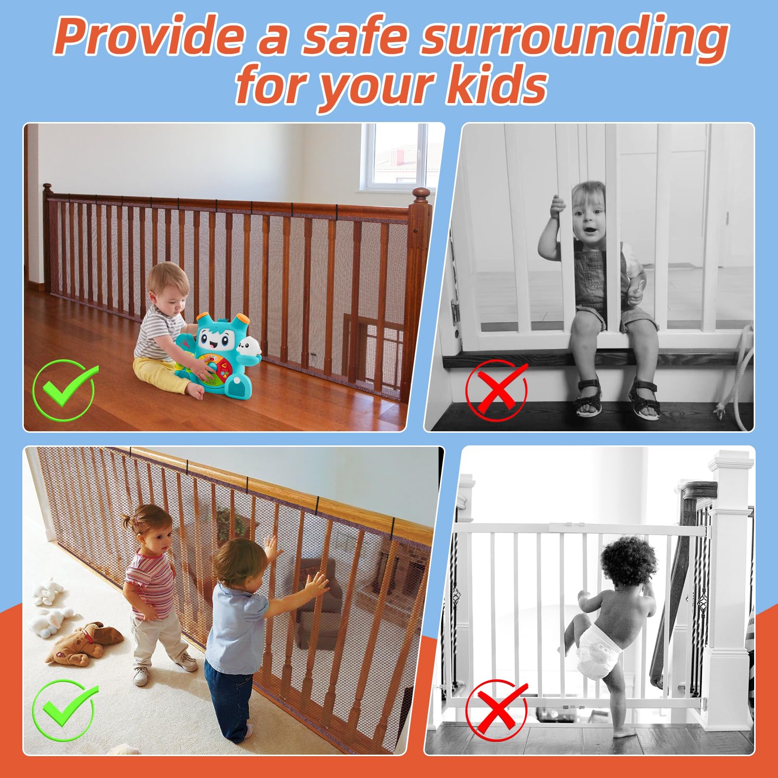 Dovesail Stairway Mesh Netting fits railings for safe passage.