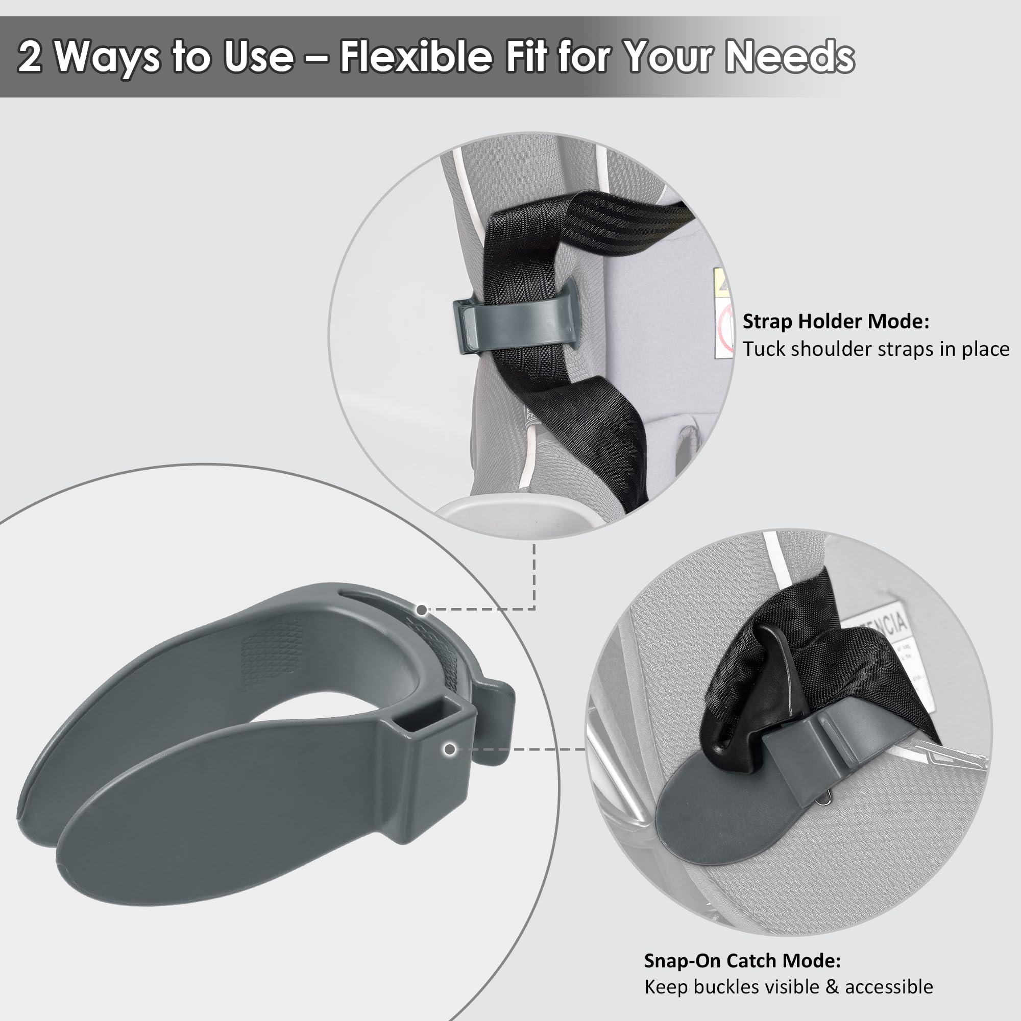 Doytn car-seat strap organizer clip grey universal-fit shows easy installation.