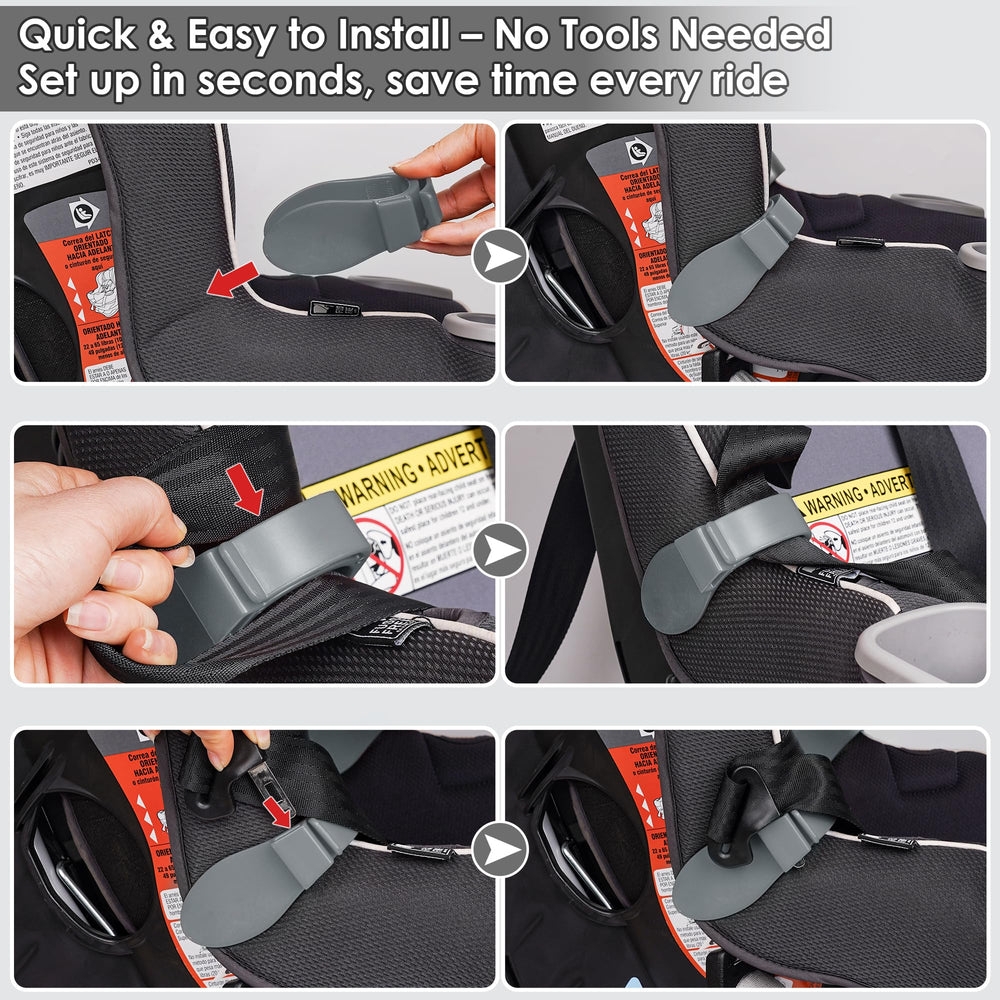 Doytn toddler-car-seat clip shows easy-access strap management.