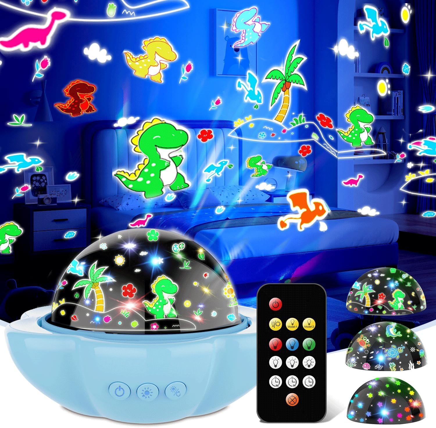 DQMOON Night Light for Kids with dinosaur projector casting calming ceiling scene
