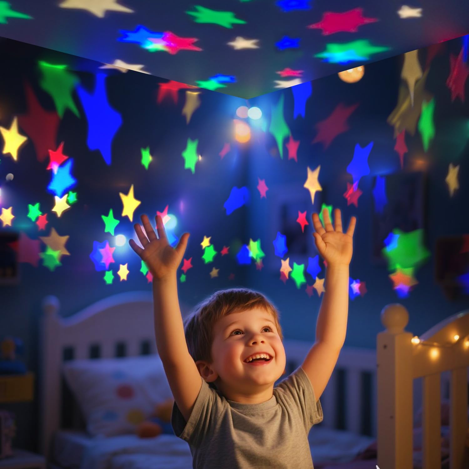DQMOON 360-degree star projector fills room with gentle dancing stars and moons