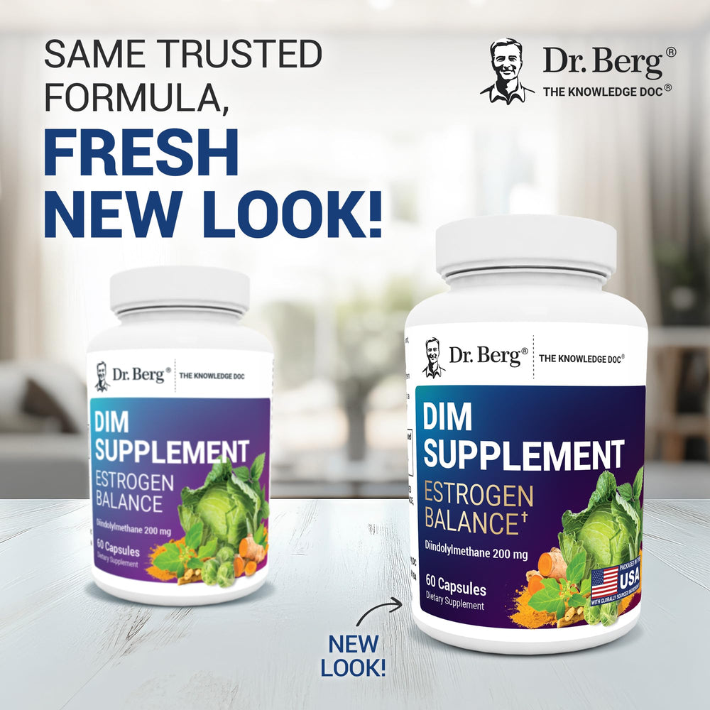 Close-up of pouring Dr. Berg DIM capsules for easy daily use.