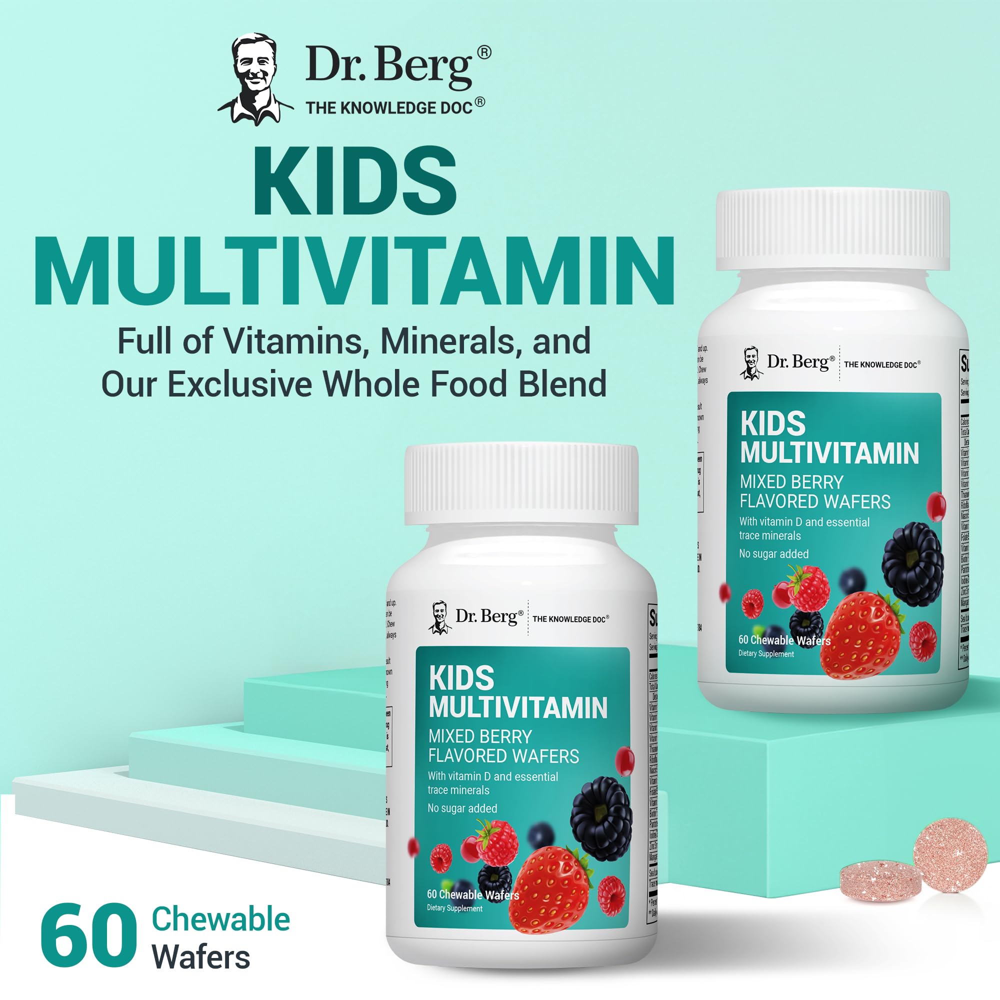 Serving idea for Dr. Berg Kids Chewables as part of daily nutrition.