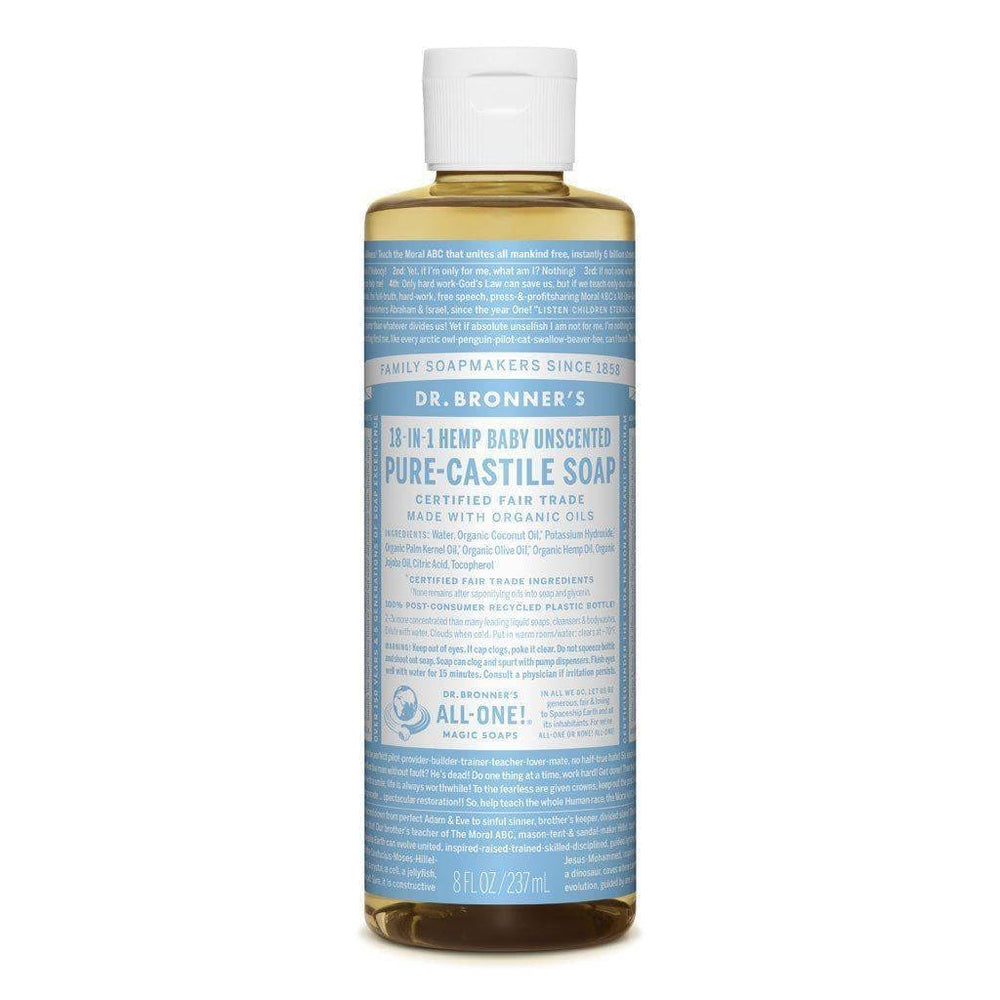 Dr. Bronner's Baby Soap Liquid Castile 8oz bottle for gentle baby cleansing.