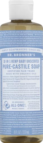 Dr. Bronner's Baby Soap with bubbles for gentle bath.