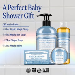 Dr. Bronner's Baby Unscented Magic Balm jar for soothing dry skin.