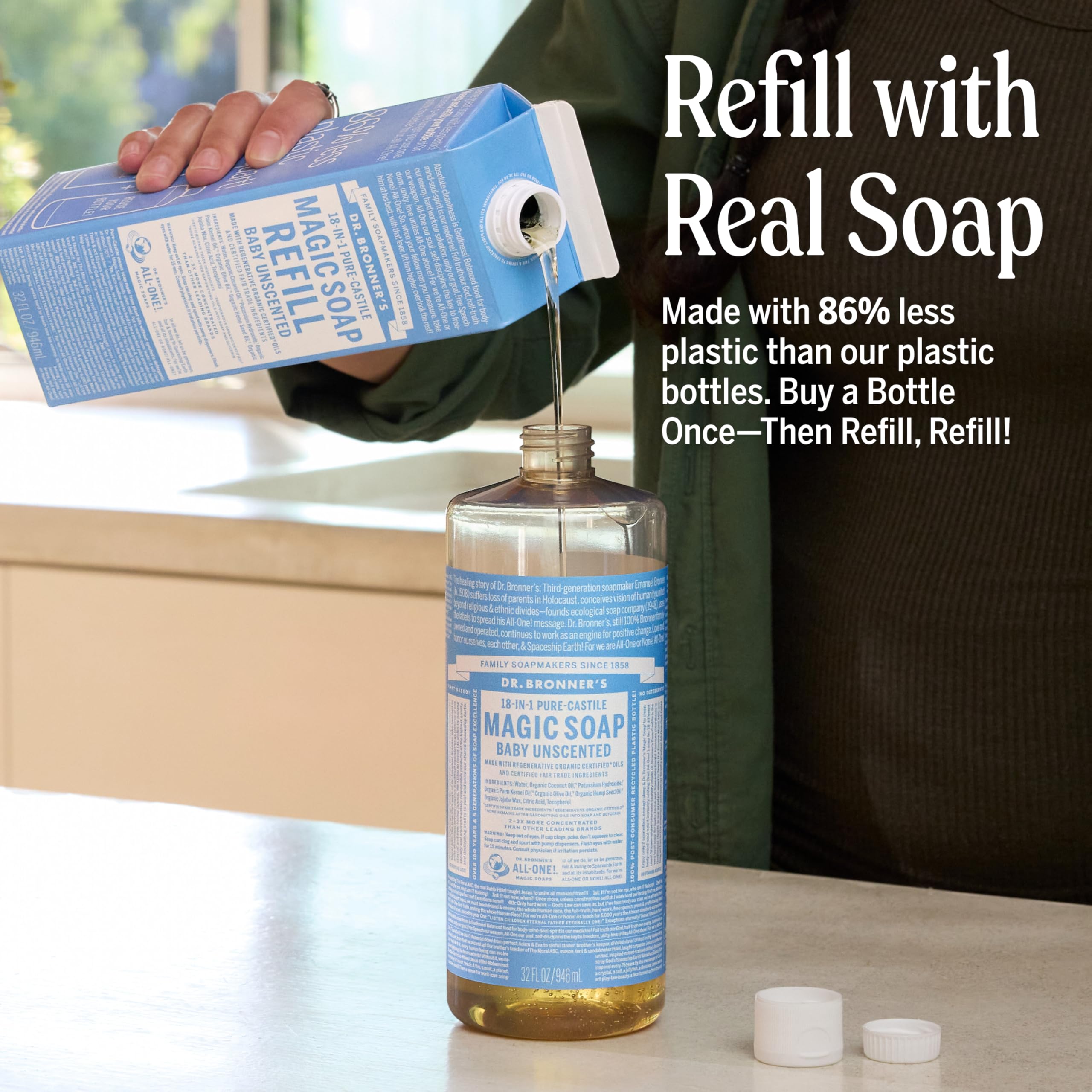 Dr. Bronner's refill carton promoting sustainable refill options