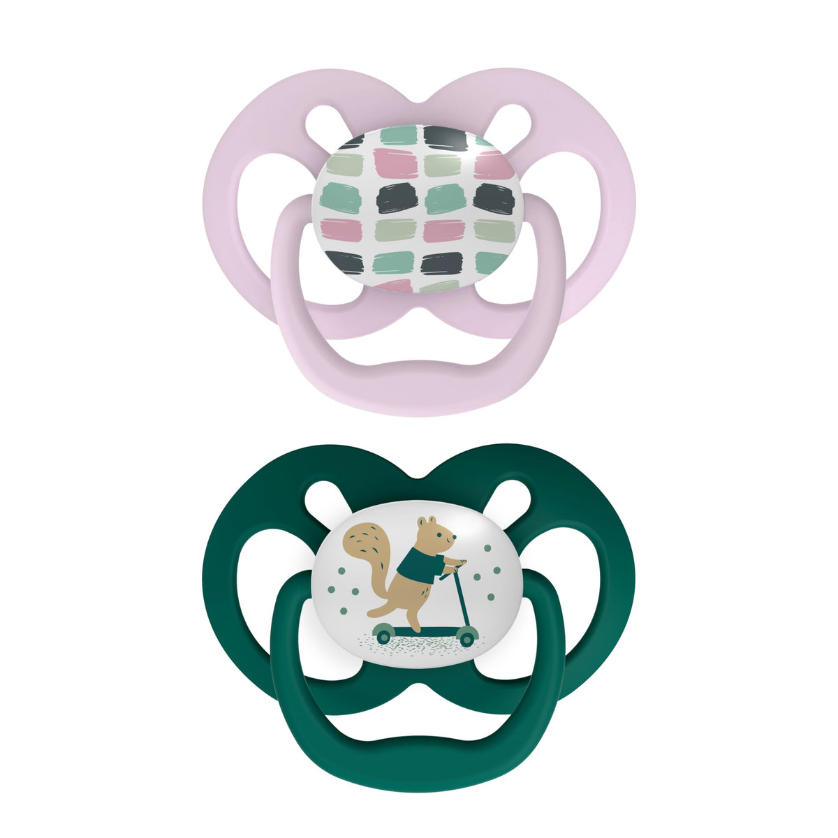 Dr Brown's Advantage pacifier with reversible design for easy placement.