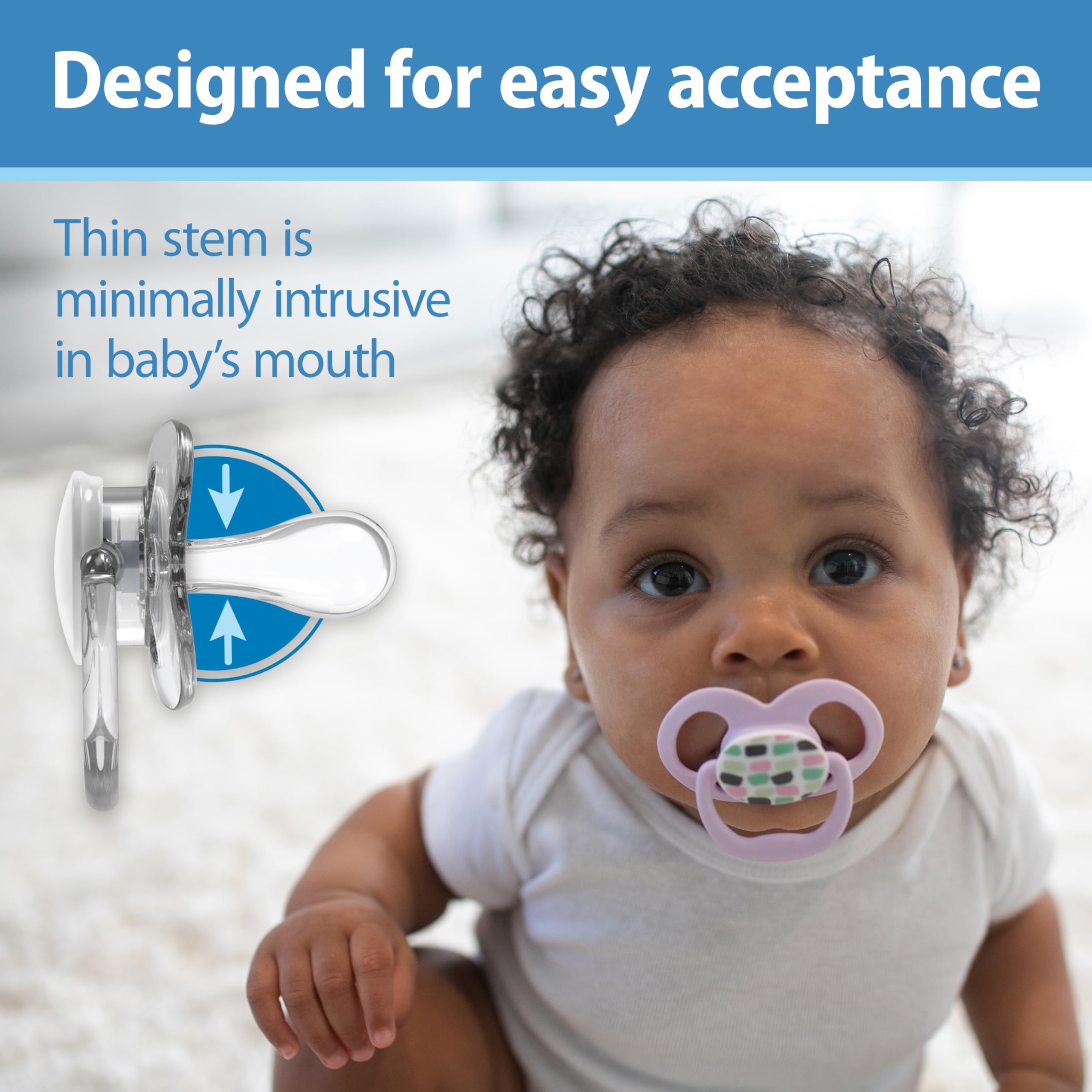 Dr Brown's Advantage pacifier offers two-stage sizing for growing babies.
