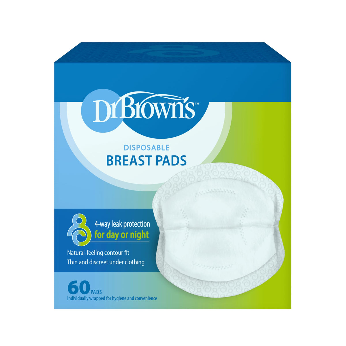 Dr. Brown's absorbent-core disposable breast pad for day-long moisture control.