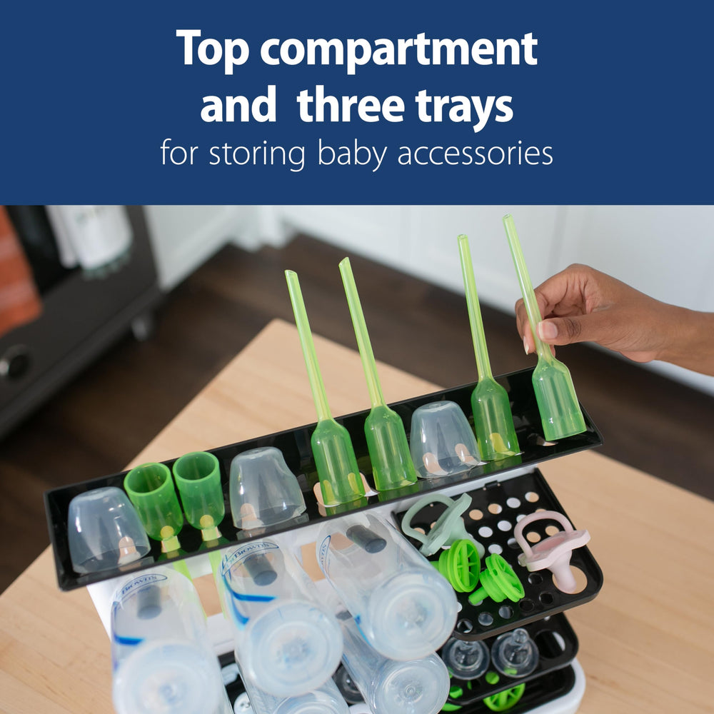 Dr. Brown's Drying Tower top hooks keep brushes handy.