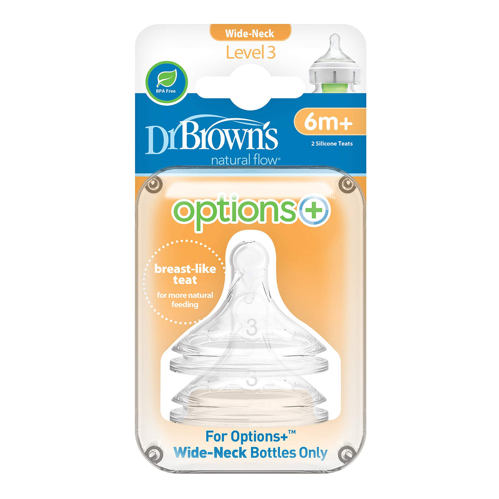 Dr. Brown's Level-3 Wide Neck Nipple 6-pack, compatible with Natural Flow bottles