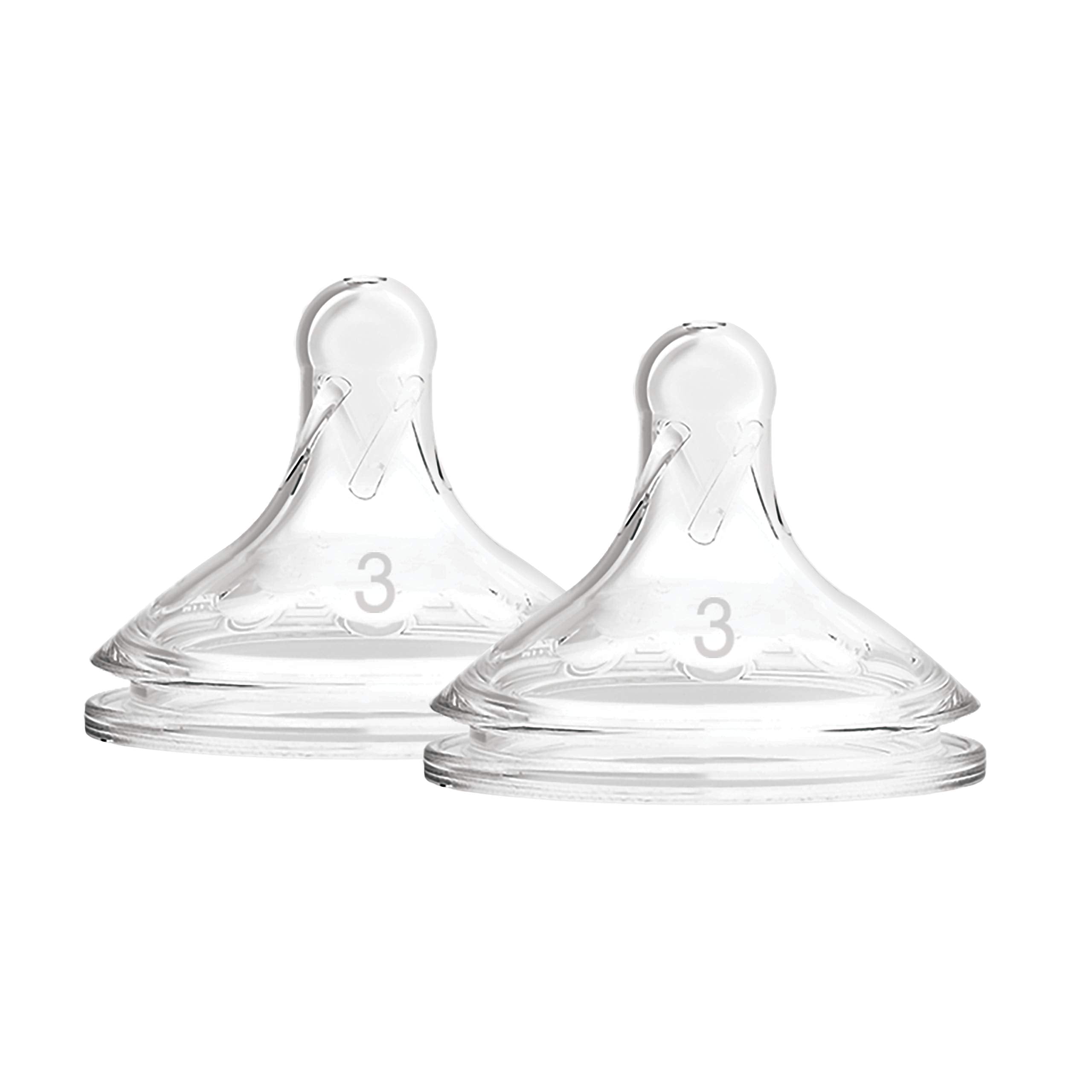 Soft silicone provides comfortable feeding with Dr. Brown's Level-3 wide-neck nipple