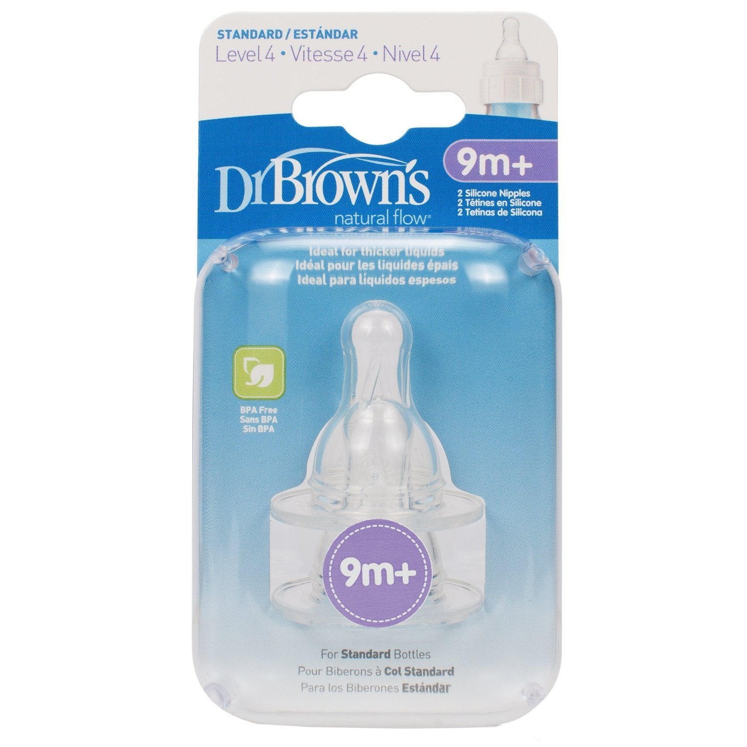Closeup of Dr. Brown's Level 4 silicone nipple for faster flow.