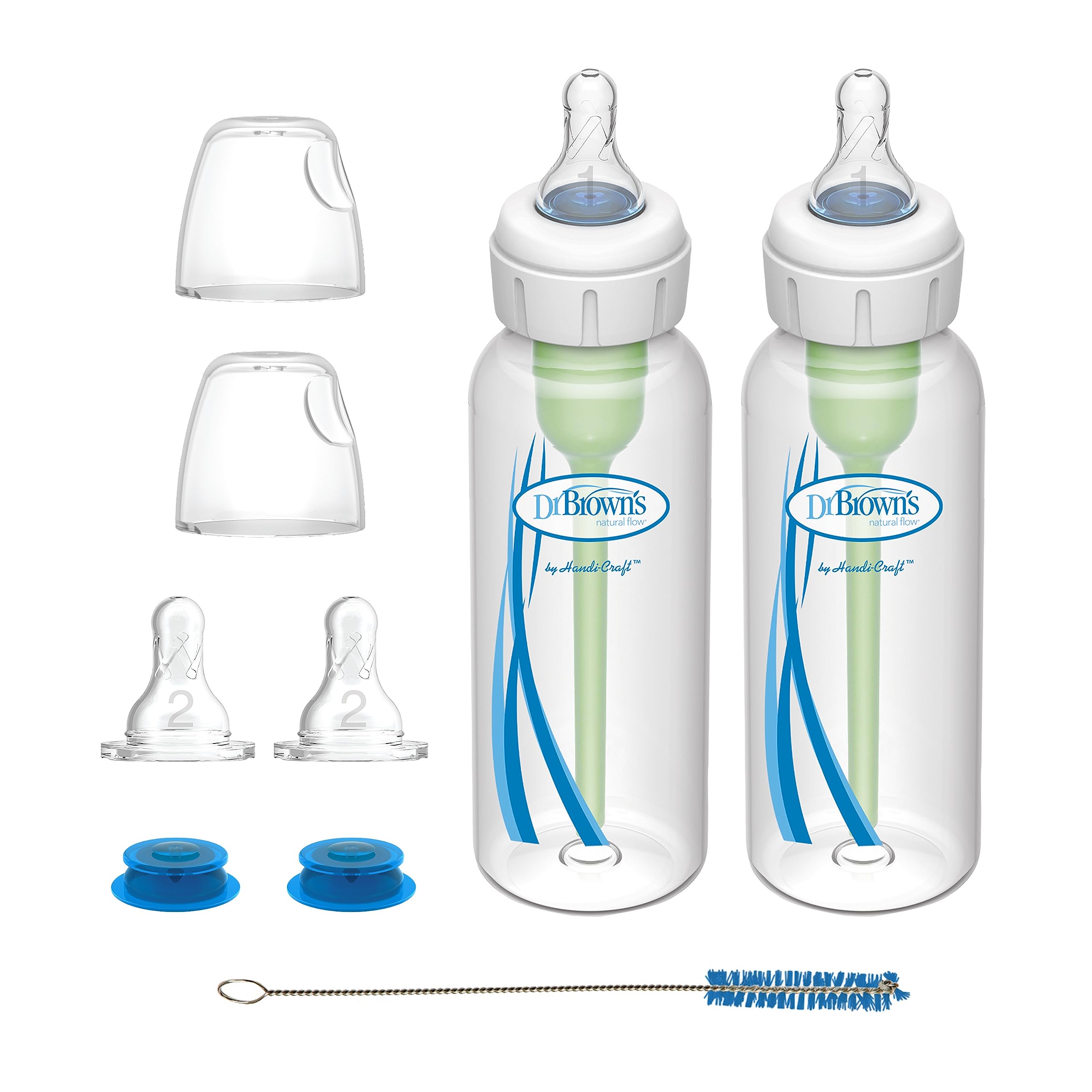 Dr. Brown's Medical Specialty Feeding System 2-pack bottles offer steady flow for infant comfort.