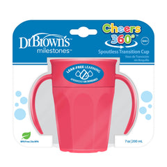 Dr Brown's Milestones Cheers 360 spoutless pink cup 7 oz for leak-free learning