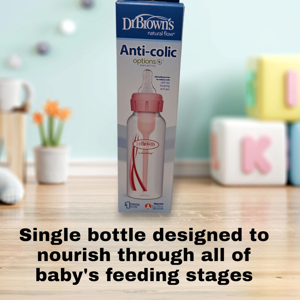 Close-up of Dr. Brown's vent system in the narrow bottle showing smooth milk flow